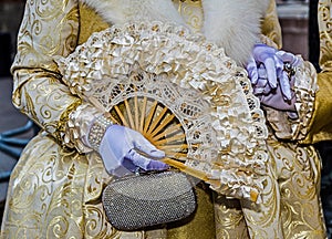 Detail view of a epoque costume at Venetian carnival 3 photo