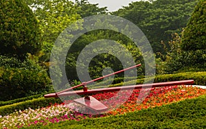 Detail view on Flower Clock in the Yongdusan Park inside beautiful nature. Jung-gu, Busan, South Korea. Asia