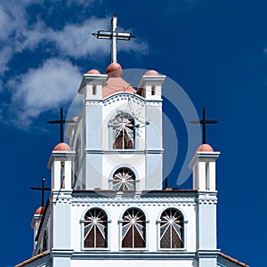 Detail view of the front and steeple of the Iglesia del Senor de la Soledad church in Huaraz photo