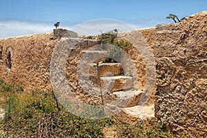Detail view of the historic walls of the Portuguese fortress of El Jadida