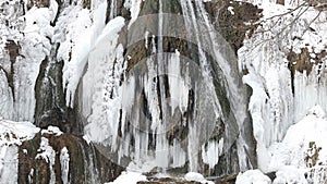 Detail view of The Lucky waterfall in Slovakia at winter season.