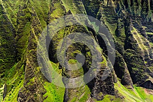 Detail view of Na Pali rugged cliffs, Kauai