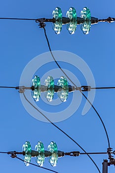 Detail view of a overhead arcing horns used on the electric tower