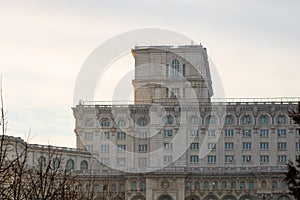 Detail view of the Palace of Parliament Palatul Parlamentului in Bucharest, capital of Romania, 2020