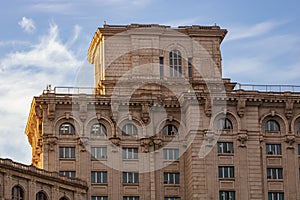 Detail view of the Palace of Parliament Palatul Parlamentului in Bucharest, capital of Romania, 2020