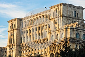 Detail view of the Palace of Parliament Palatul Parlamentului in Bucharest, capital of Romania, 2020