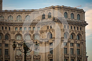 Detail view of the Palace of Parliament (Palatul Parlamentului) in Bucharest, capital of Romania, 2020