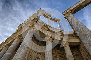 Detail view of the Roman Theatre columns in Merida, Spain