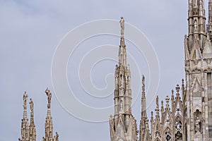 Detail view of some of the 135 spires decorating the Duomo di Milano.