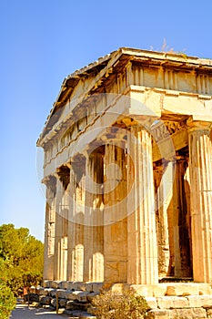 Detail view of temple of Hephaestus in Ancient Agora, Athens