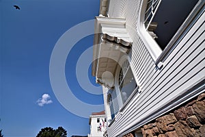 Detail view of the windows on the Stanley Hotel in Estes Park Colorado