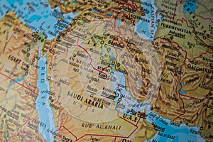 Detail of a vintage map showing the Middle East, including Iran