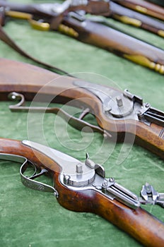 Detail of vintage military rifles