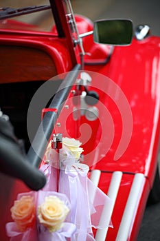 Detail of vintage red car door