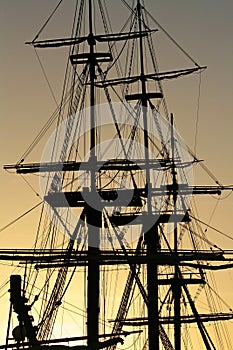 Detail of a vintage sailing ship