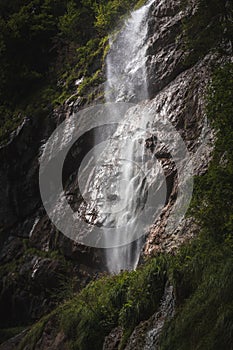 Detail of Waldbachstrub waterfall in Austria alps mountain near Hallstatt city