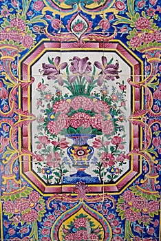 Detail of the wall decoration of the Nasir al-Mulk mosque in Shiraz, Iran.