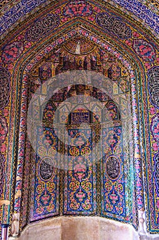 Detail of the wall in Nasir Ol-Molk mosque, also famous as Pink Mosque. Shiraz. Iran photo