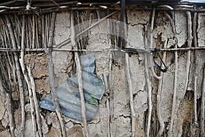 Detail of the wall of a typical clay village house in the Kenyan hinterland
