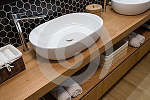Detail of wash basin in bathroom