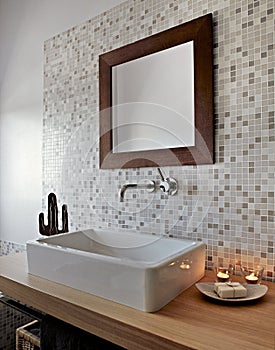 Detail of washbasin in a modern bathroom