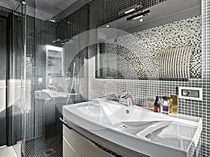 Detail of washbasin in a modern bathroom