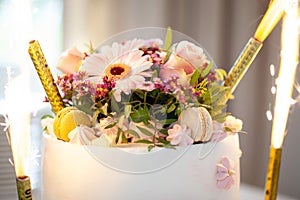 Detail of a wedding cake on a marriage celebration party