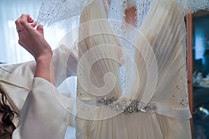 a detail of the wedding dress