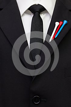 The detail of wedding suit with golf design.