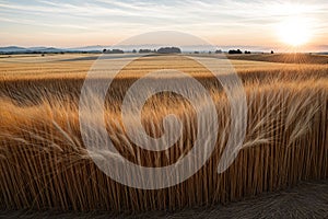 Detail of a wheat field awash in golden sunlight