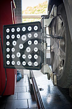 Detail of wheel alignment machine camera