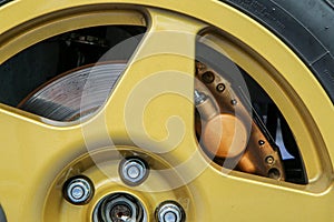 The detail of a Wheel of a rallye car