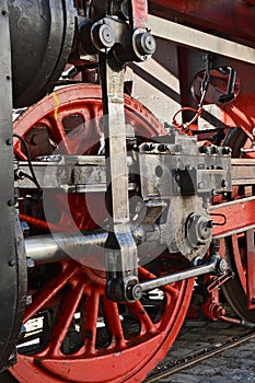 Detail of the wheels of a steam locomotive