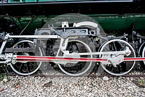 Detail of the wheels on steam train