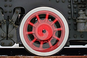 Detail of the wheels on a steam train