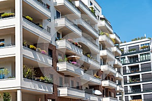 Detail of a white modern apartment house