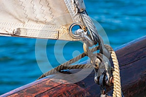 Detail of a windjammer on the Hanse Sail in Rostock, Germany