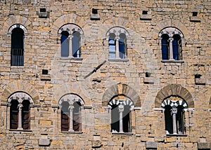 Detail of the windows of the Palazzo Pretorio in Volterra