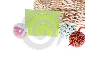 Detail of wish card, Easter eggs and basket