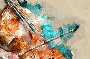Detail of a woman playing cello art painting artprint