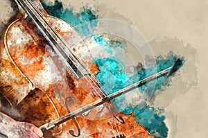 Detail of a woman playing cello art painting artprint photo