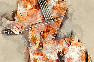 Detail of a woman playing cello art painting artprint photo