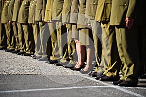 Soldiers in uniforms standing in formation during military ceremony photo