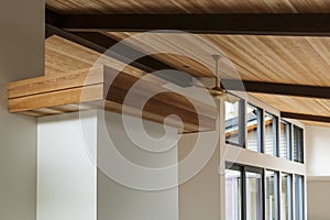 Detail of wood beam ceiling in a modern house