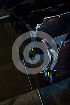 Detail of Wood and Cast Iron Seats - Abandoned Historic Theater, Pittsburgh, Pennsylvania