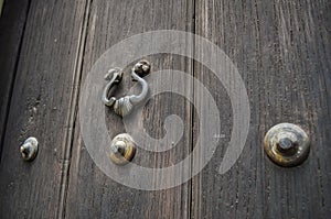 Detail of wooden door in the city photo