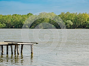 Detail of wooden pontoon in a Danube Delta