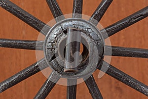 Detail Of Wooden Wagon Wheel, Cartwheels close up from the center