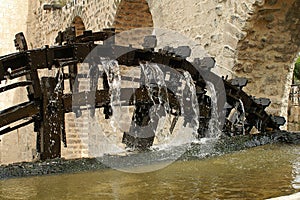 Detail of wooden waterwheels in Hamah in Syria photo