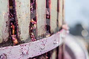 Detail of wooden wine press for pressing grapes